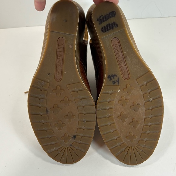 Timberland Earthkeepers Womens 9 Glancy Peep Toe Brown Leather Heels Booties - Picture 7 of 8